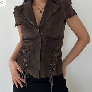 Marciano Dark Brown Suede Short Sleeve
Western Cowgirl Top - Small